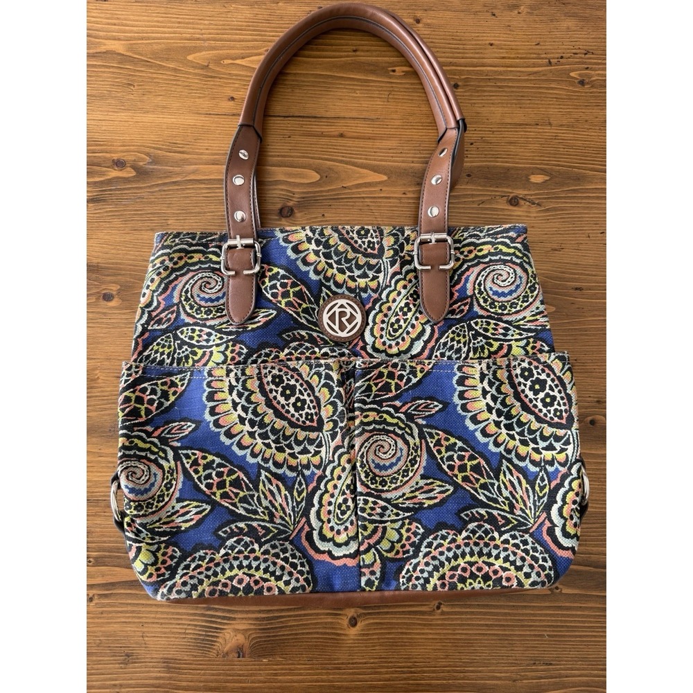 Vintage Relic Purse Tote Blue & Brown Canvas Bohemian Geometric
